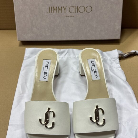 Jimmy Choo Leather Mule Slides Heeled - Picture 2 of 6